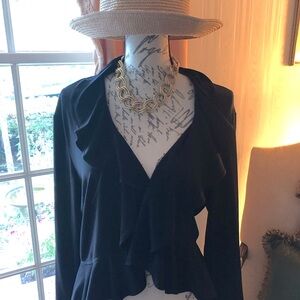 DRESSBARN COLLECTION OPEN WATERFALL CLASSIC BLACK RUFFLE SWEATER